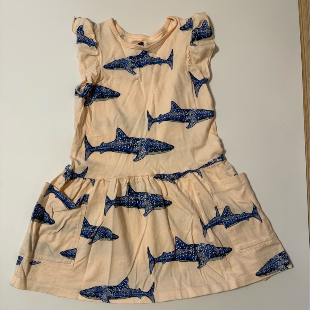 Tea- Girls Shark Print Dress - Pink and Blue